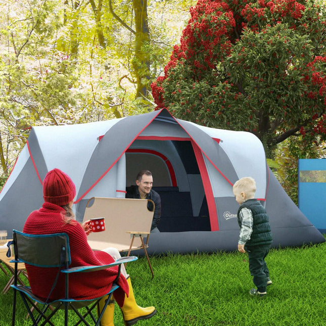 5-6 Personen graues Camping-Tunnelzelt mit Stangen - Polyester