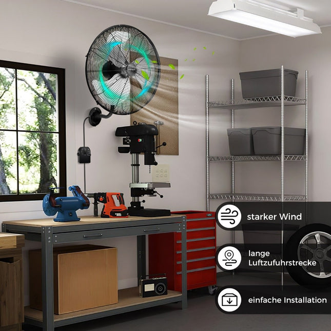 Ø56cm Wandventilator Oszillierender Ventilator für Lagerhaus Gewächshaus Werkstatt Terrasse und Keller Schwarz
