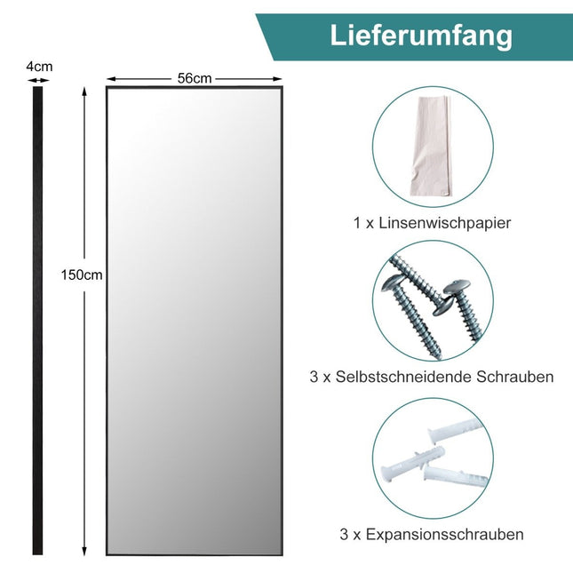 56 x 150 cm HD Ganzkörperspiegel zum Hängen oder Anlehnen Wandspiegel schwarz