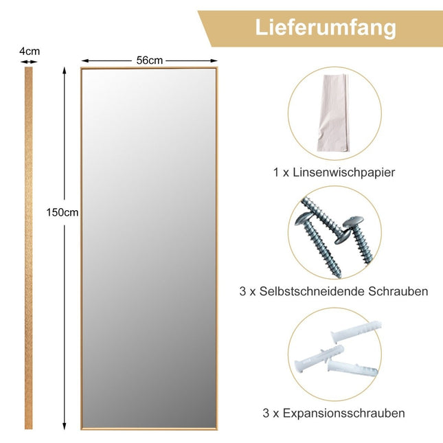 56 x 150 cm HD Ganzkörperspiegel zum Hängen oder Anlehnen Wandspiegel Gold