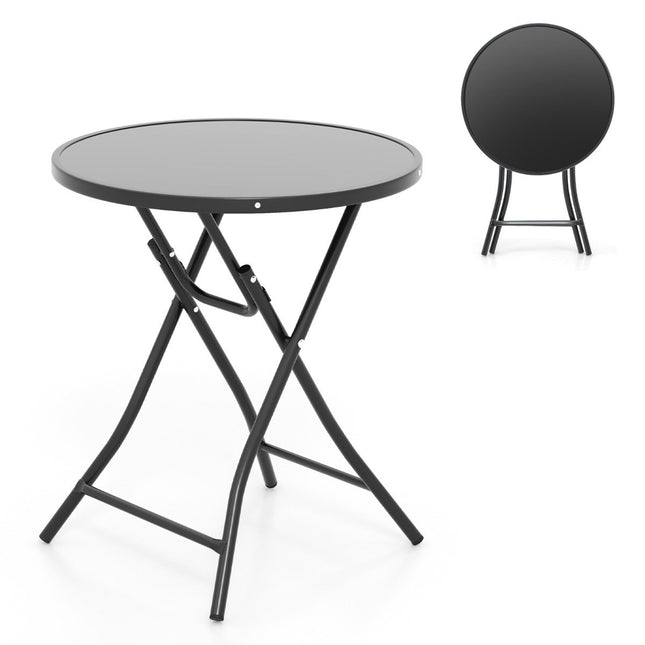 Ø 59 cm runder Bistrotisch mit Tischplatte aus gehärtetem Glas und robustem Metallgestell