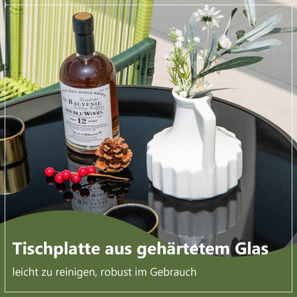 Ø 59 cm runder Bistrotisch mit Tischplatte aus gehärtetem Glas und robustem Metallgestell