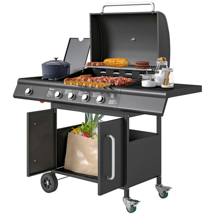 5-Burner Gas Grill with Side Burner, Black, 2394 cm²