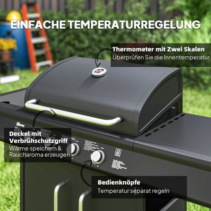 5-Burner Gas Grill with Side Burner, Black, 2394 cm²