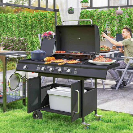 5-Burner Gas Grill with Side Burner, Black, 2394 cm²