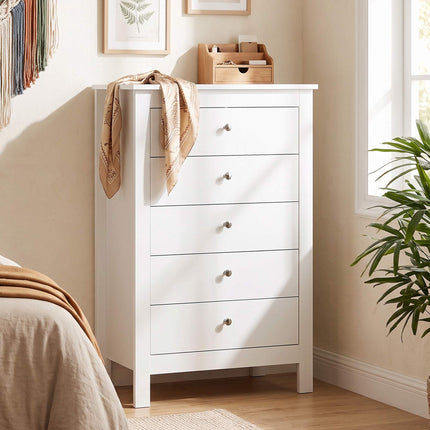 5-Drawer Chest of Drawers 60 x 39.5 x 95.3 cm for Bedroom, White, Anti-Tip Kit