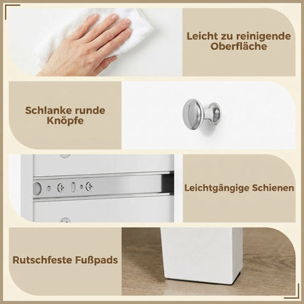 5-Drawer Chest of Drawers 60 x 39.5 x 95.3 cm for Bedroom, White, Anti-Tip Kit