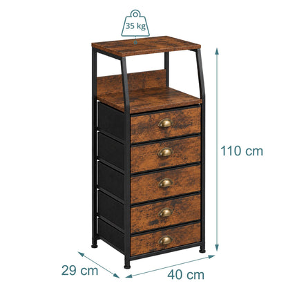 5-Drawer Fabric Chest with Shelves – Brown, Black