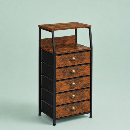 5-Drawer Fabric Chest with Shelves – Brown, Black