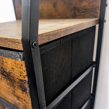 5-Drawer Fabric Chest with Shelves – Brown, Black