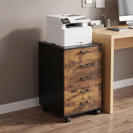 5-Drawer Mobile Office Cabinet with Castors, Brown