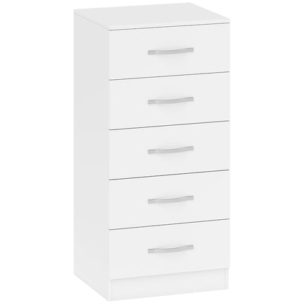 Bílá komoda s 5 zásuvkami, dřevotříska, úsporný design