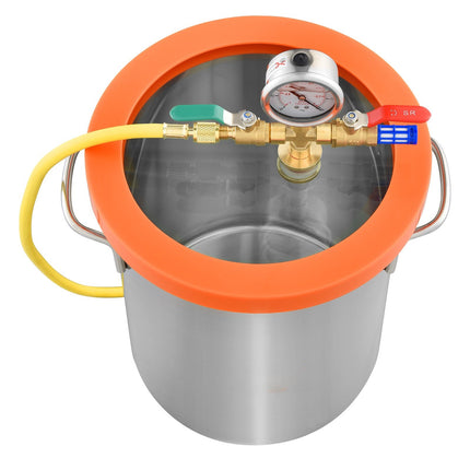 5 Gallon Vacuum Chamber, Stainless Steel, Tempered Glass Lid