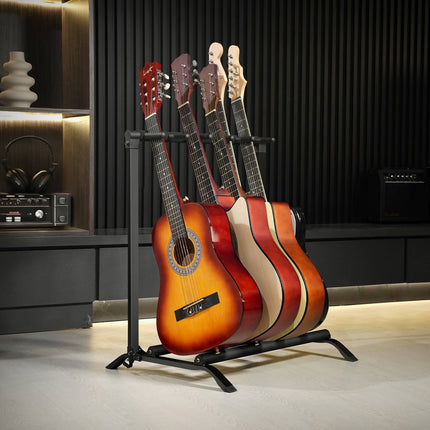 5-Guitar Floor Stand Rack, Foldable, Anti-Slip Base