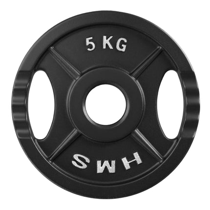 5 kg Hantelscheibe, schwarz, Gusseisen, olympisch