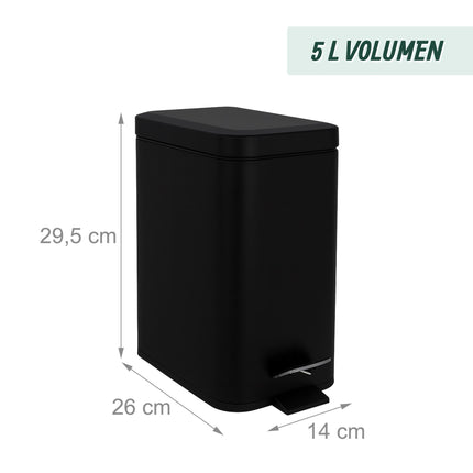 5L Bathroom Bin, Soft Close, Foot Pedal, Matte Finish