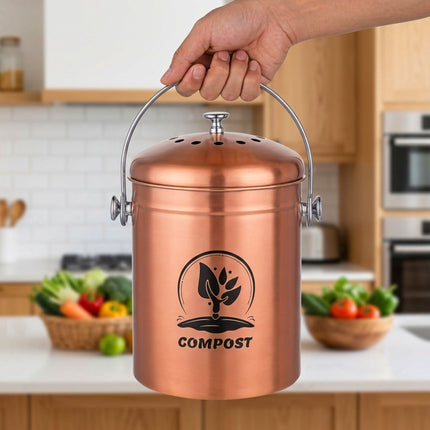 5L Copper Stainless Steel Compost Bin with Odour Filter