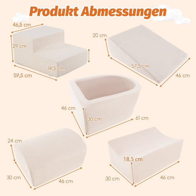 5 Stk. Schaumstoffbausteine, Riesenbausteine mit Bällebad, große Bausteine zum Toben, beige