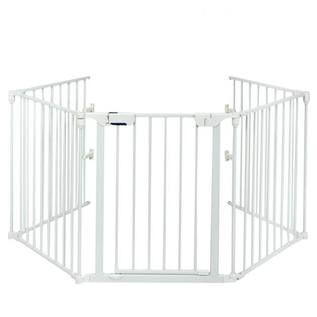 5-teiliges Baby-Schutzgitter, Kaminschutzgitter aus Stahl, Weiß