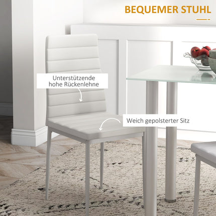5-teiliges Esszimmer-Set, Glastisch & 4 Stahlstühle, schwarz