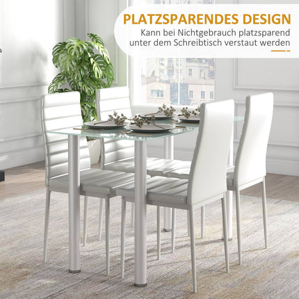 5-teiliges Esszimmer-Set, Glastisch & 4 Stahlstühle, schwarz