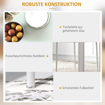 5-teiliges Esszimmer-Set, Glastisch & 4 Stahlstühle, schwarz