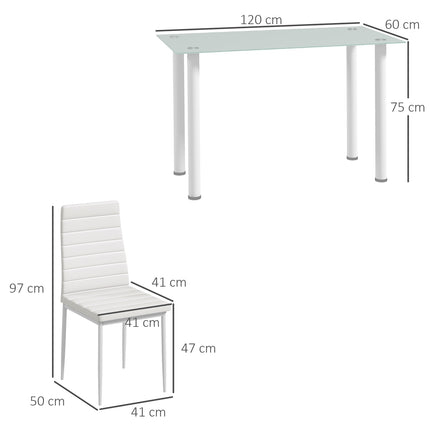 5-teiliges Esszimmer-Set, Glastisch & 4 Stahlstühle, schwarz