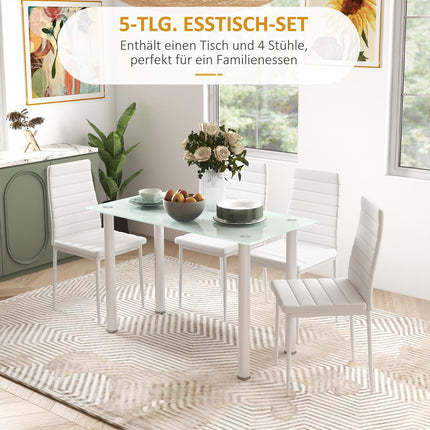 5-teiliges Esszimmer-Set, Glastisch & 4 Stahlstühle, schwarz