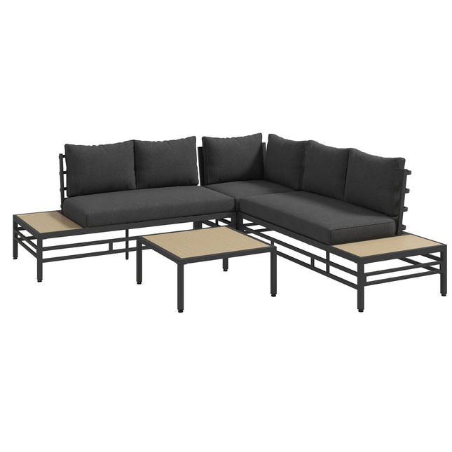 Graue 5-teilige Garten-Lounge-Garnitur, Sofa und Tisch mit Kissen