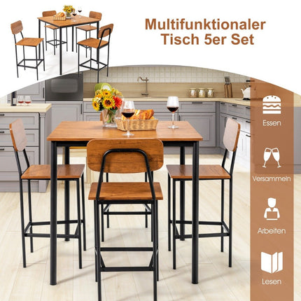 5-teiliges Esszimmer-Set in Tresenhöhe mit Tisch und 4 Hockern