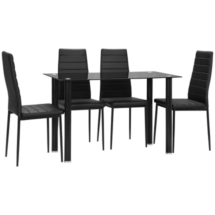5-teiliges Esszimmer-Set mit Tisch aus gehärtetem Glas und schwarzen Stühlen