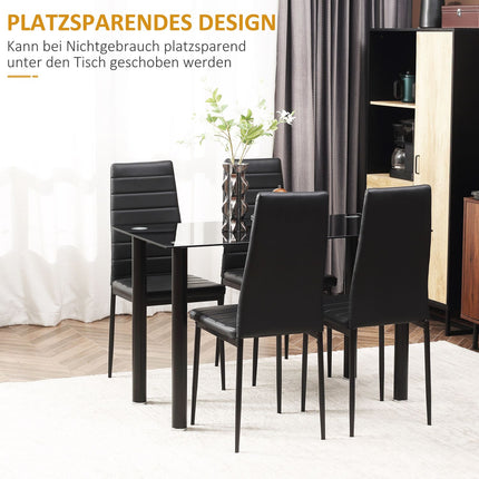 5-teiliges Esszimmer-Set mit Tisch aus gehärtetem Glas und schwarzen Stühlen