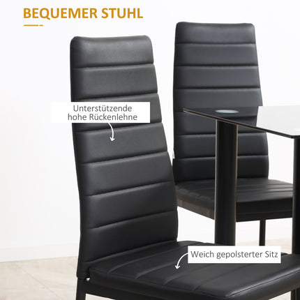 5-teiliges Esszimmer-Set mit Tisch aus gehärtetem Glas und schwarzen Stühlen