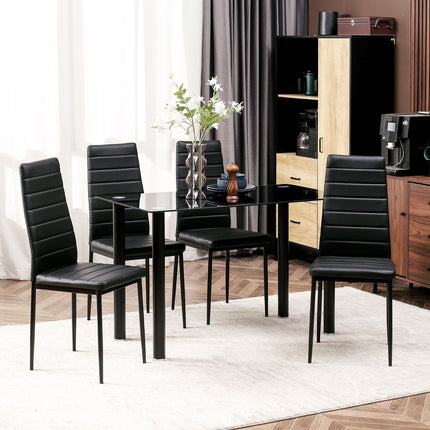 5-teiliges Esszimmer-Set mit Tisch aus gehärtetem Glas und schwarzen Stühlen