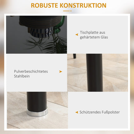 5-teiliges Esszimmer-Set mit Tisch aus gehärtetem Glas und schwarzen Stühlen