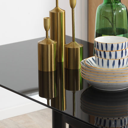 5-teiliges Esszimmer-Set mit Tisch aus gehärtetem Glas und schwarzen Stühlen