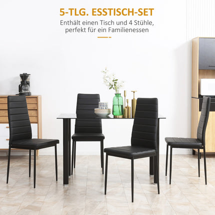 5-teiliges Esszimmer-Set mit Tisch aus gehärtetem Glas und schwarzen Stühlen