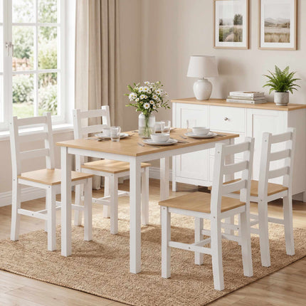 5-Piece Dining Set for 4, Solid Pine, Natural/White