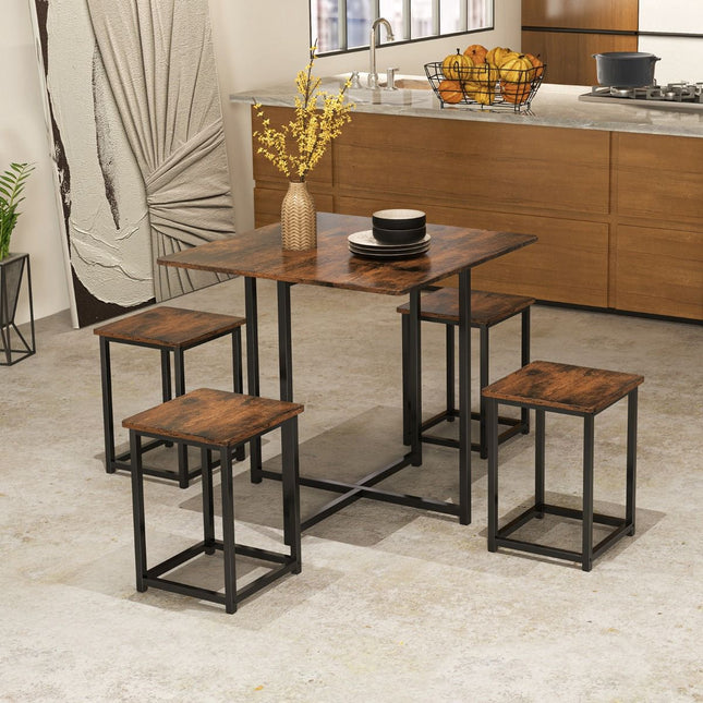 5-teiliges Esszimmerset, 4 Hocker, 80x80 cm, Rustikales Braun