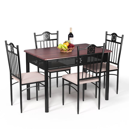 5-Piece Dining Table Set, MDF Table and 4 Cushioned Chairs