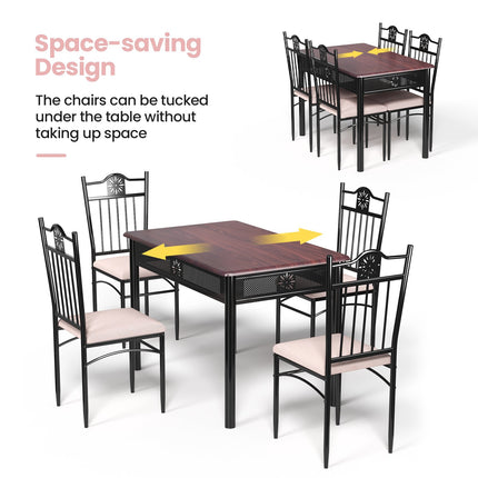 5-Piece Dining Table Set, MDF Table and 4 Cushioned Chairs