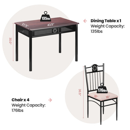 5-Piece Dining Table Set, MDF Table and 4 Cushioned Chairs