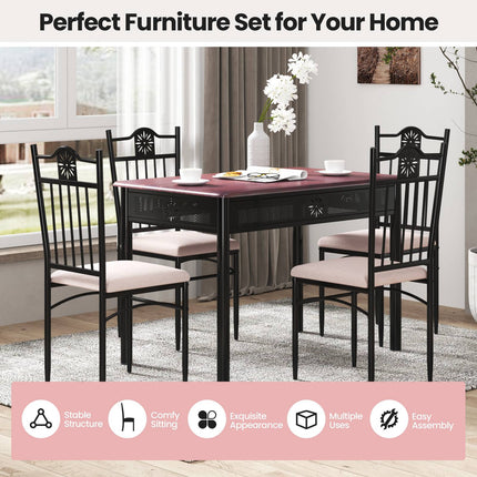 5-Piece Dining Table Set, MDF Table and 4 Cushioned Chairs