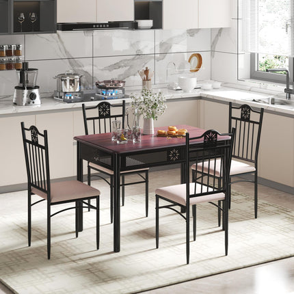 5-Piece Dining Table Set, MDF Table and 4 Cushioned Chairs