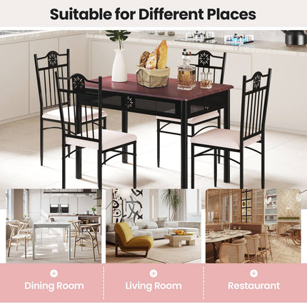 5-Piece Dining Table Set, MDF Table and 4 Cushioned Chairs