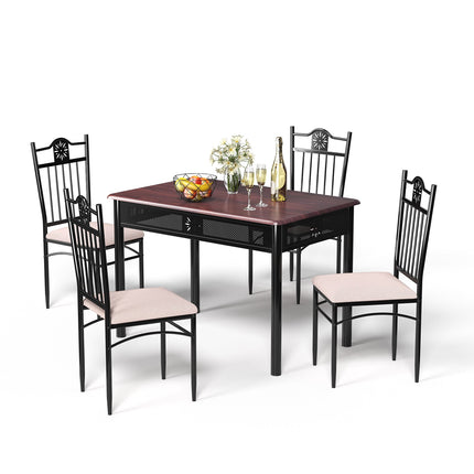 5-Piece Dining Table Set, MDF Table and 4 Cushioned Chairs