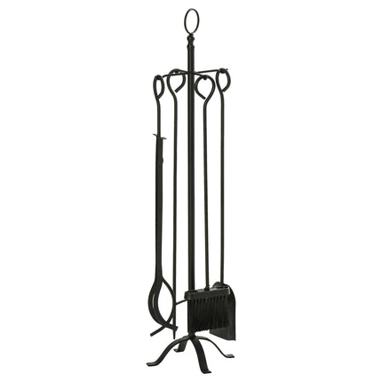 5-teiliges schwarzes Kaminbesteck-Set aus Schmiedeeisen