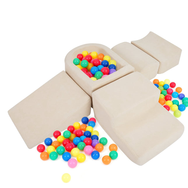 5-teiliges Schaumstoff-Kletterblock-Set mit Bällebad, Beige