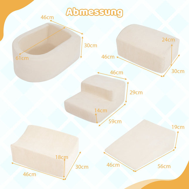 5-teiliges Schaumstoff-Kletterblock-Set mit Bällebad, Beige