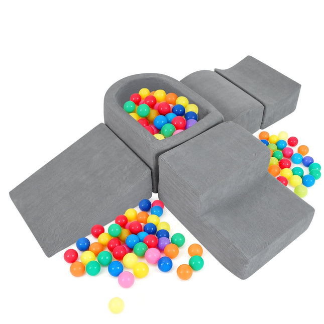 5-teiliges Schaumstoff-Kletterblöcke-Set mit Bällebad, Grau